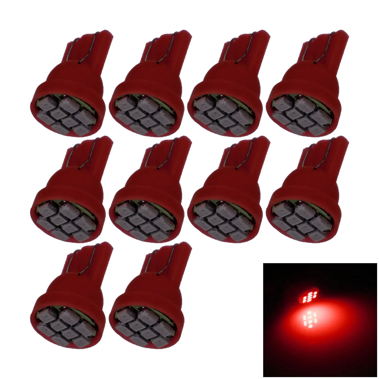 10x Red RV T10 W5W Corner Light Reading Bulb 8 Emitters 1206 SMD LED 1252 2450 2652 A037-R