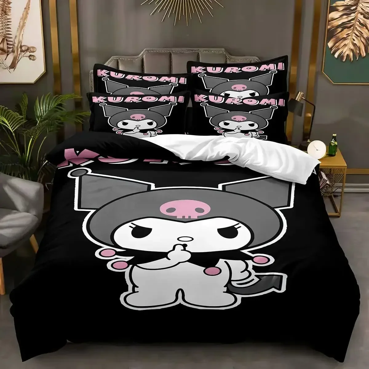 Sanrio Kuromi Kawaii Copriletto stampato Copripiumino Biancheria da letto Copripiumino Accessori di abbigliamento Cosplay Giocattoli per bambini