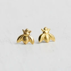 Huitan Dainty Bee Stud Earrings for Women 4 Metal Colors Simple Stylish Girls Ear Piercing Earrings Fancy Gift Statement Jewelry