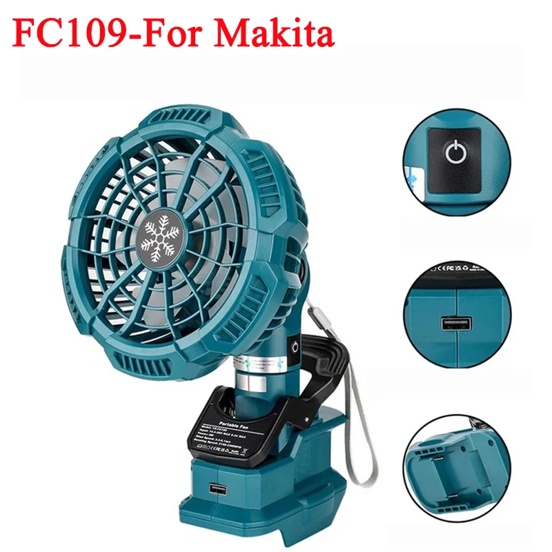 

For Makita 18V Battery Portable Clip-on Fan Outdoor Camping Fan 3 Energy Saving Speed Settings for Bedroom, Outdoors and Camping