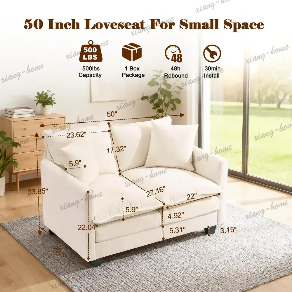 lsSofa Cloud Sofa Couch 50, Modern Loveseats 2 Seat Couch 27 Deep Seat with 2 Pillows for Small Spaces Apartment Studio Office B