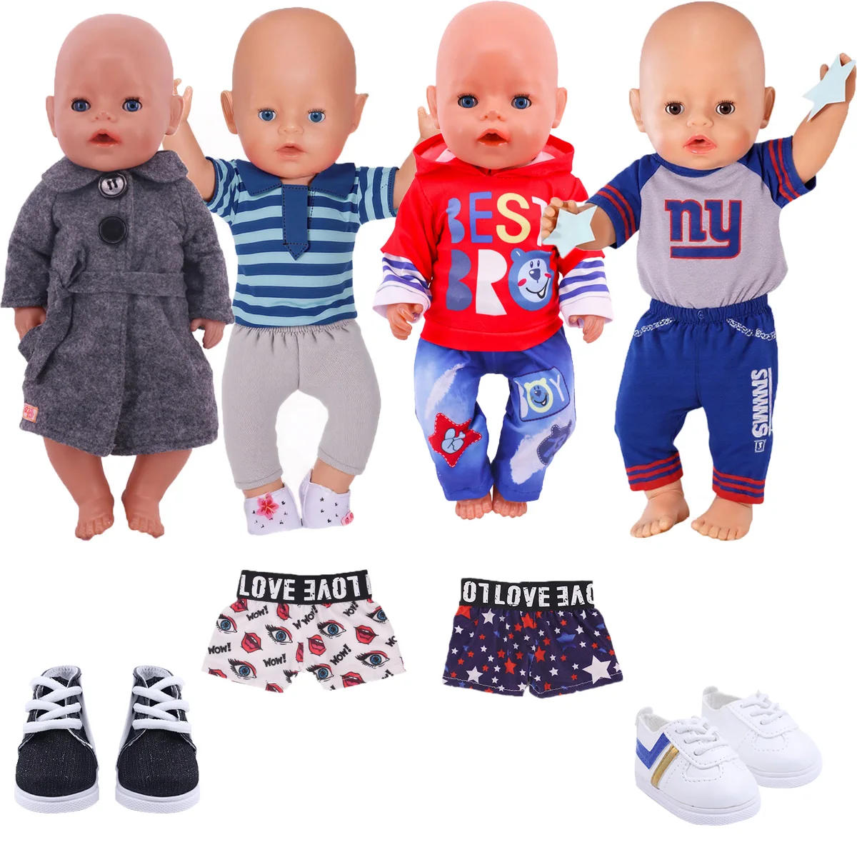 Beste cadeau Geboren Babypop Kleding Outfit Beer Print Casual Homewear voor 43 Cm Baby Reborn Logan Jongen Poppen,