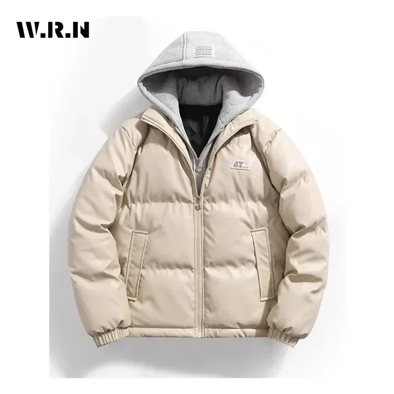 2024 Winter American Retro Style Patchwork Zipper Parkas Warm Thick Appliques Jacket Women Hooded Casual Outerwear Vintage Coat