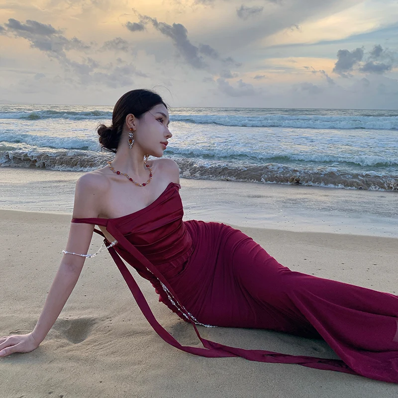 

Летнее французское модное элегантное вечернее платье-корсет для женщин, сексуальное платье с открытой спиной на тонких бретелях, с утягивающим эффектом на талии, для отпуска, класса люкс