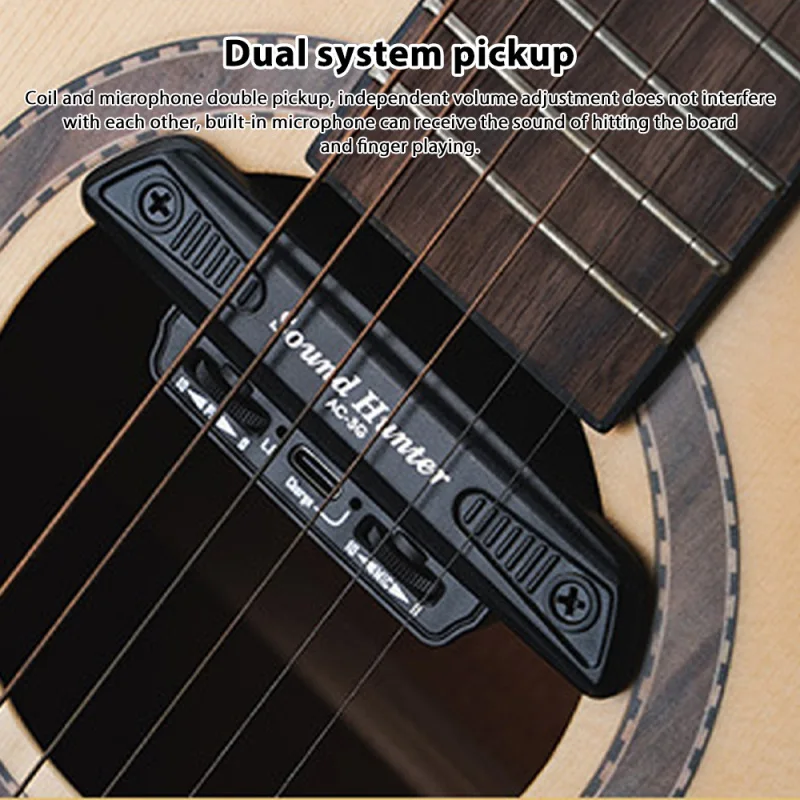 Sound Hunter Guitar Pickup Wooden Guitar Sound Hole Vibration Pickup Dual Coil Pickup System No Punching for Acoustic Guitar