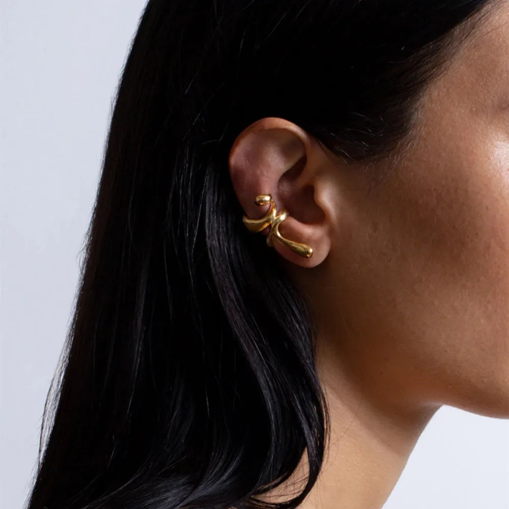 Fashion Unique Design Brass Plated 18K Gold Silver Earrings Geometric Irregularity Ear Cuffs Women Minimalist Jewelry view 2
