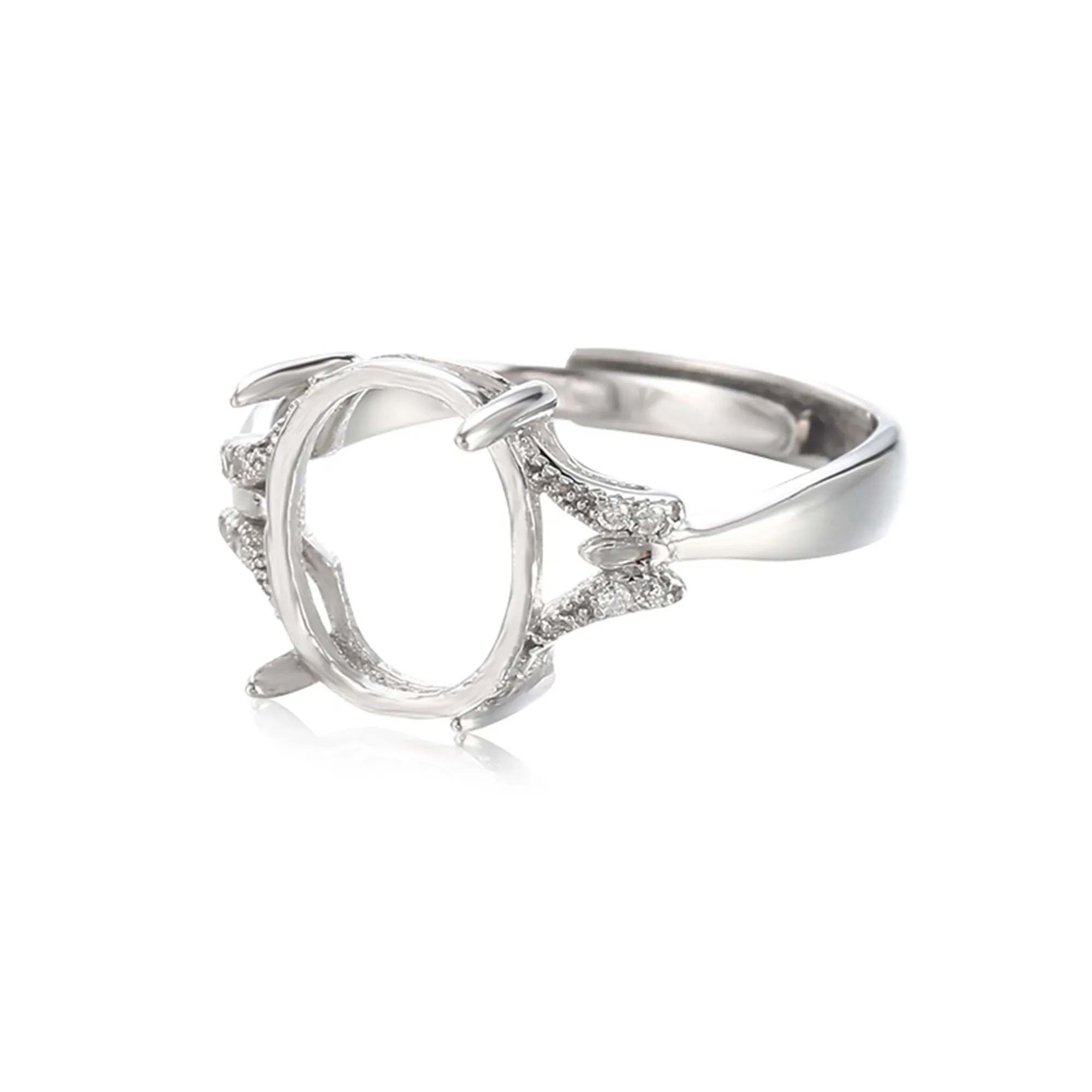 

Ring Base for 9.5x11.5mm Oval Cabochons White Gold Plated 925 Silver Zircon Adjustable Ring Blank