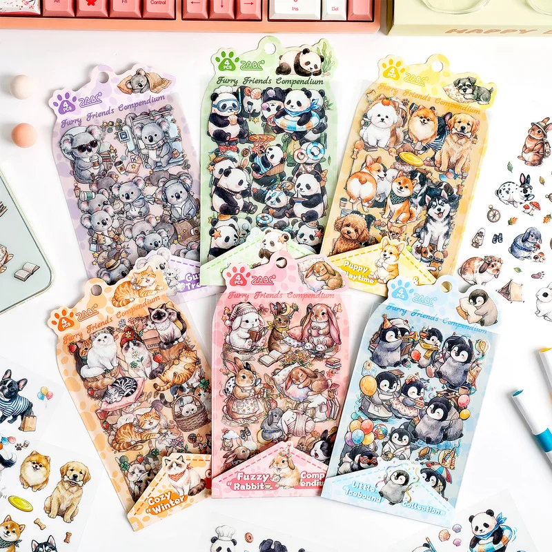 4Pcs INS Style Animal PET Stickers, Aesthetic Cute Puppy Panda Stickers for Journal DIY Handcraft