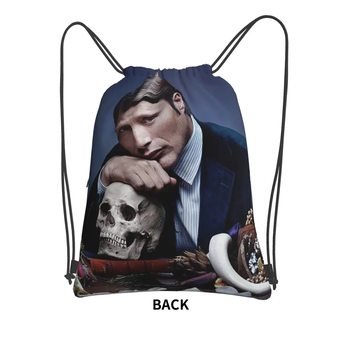 Hannibal Mads Mikkelsen Horror Movie Merch Backpacks Fashion Drawstring Bags Sports Bag Book Bags for Travel School