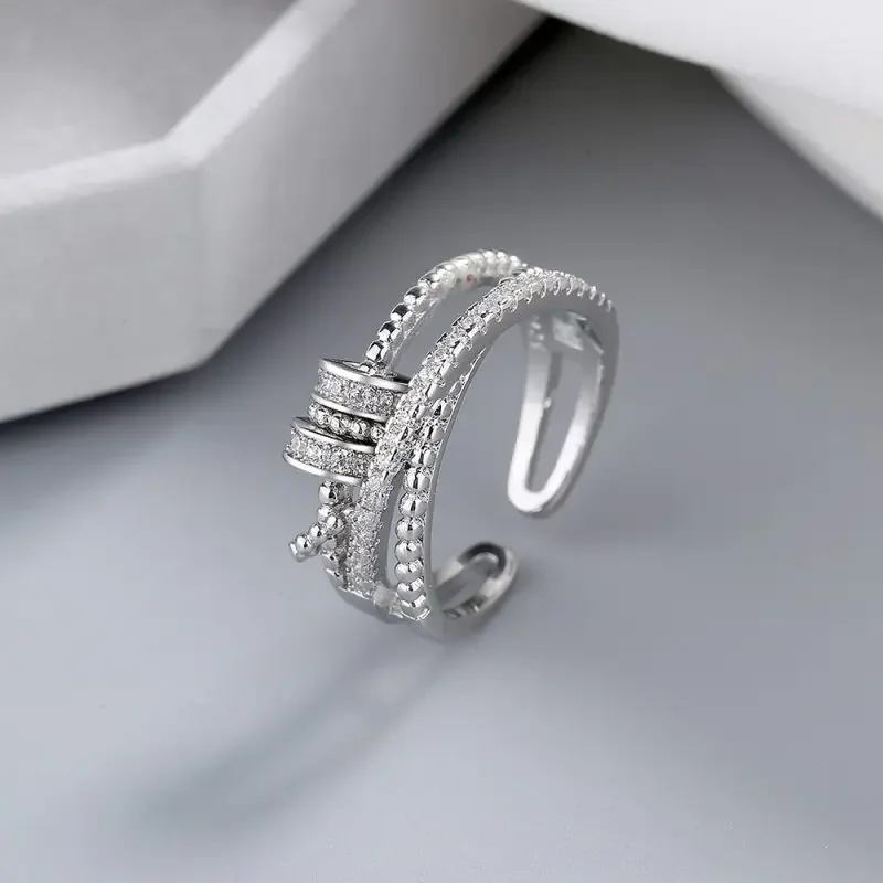 Anillo giratorio de 3 piezas para hombre y mujer, sortija ajustable antiansiedad, giratoria, apilable, con cuentas, abierta