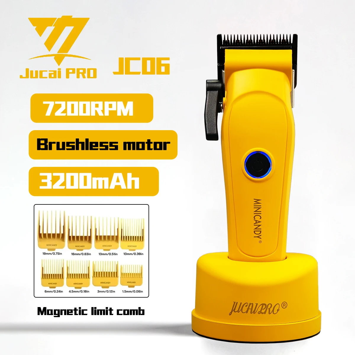 

Профессиональная машинка для стрижки волос JUCAI MINICANDY JC06 Машинки для стрижки волос Мужские DLC Blade 7200 об/мин Бесщеточный двигатель Базовое зарядное устройство 3200 мА Парикмахерская