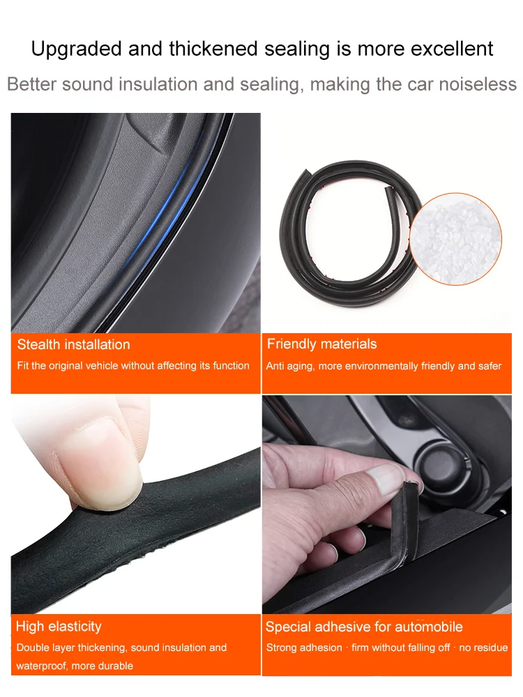 For Tesla Model 3/Y 2017-2022 Door Seal Kit Soundproof Rubber Weather Draft Seal Strip Sunroof Seal Wind Noise Reduction Kit