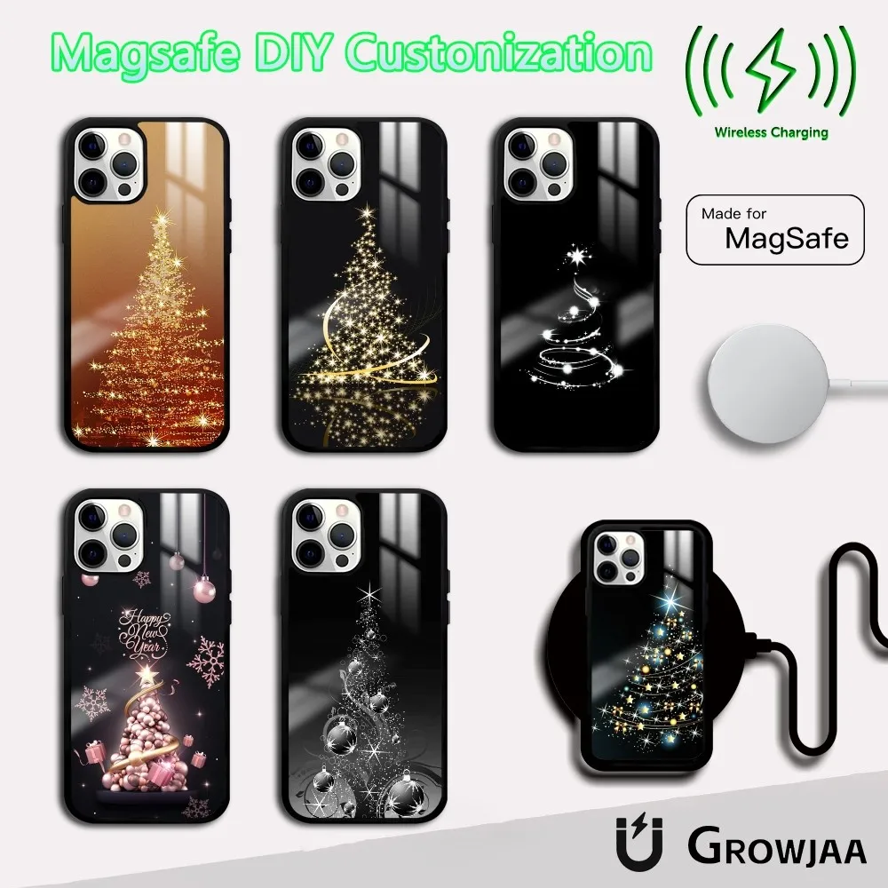 Christmas Tree Luxury Phone Case For IPhone 16 15 14 13 12 11 Pro Max Plus Mini Magsafe Mirror Wireless Magnetic Cover