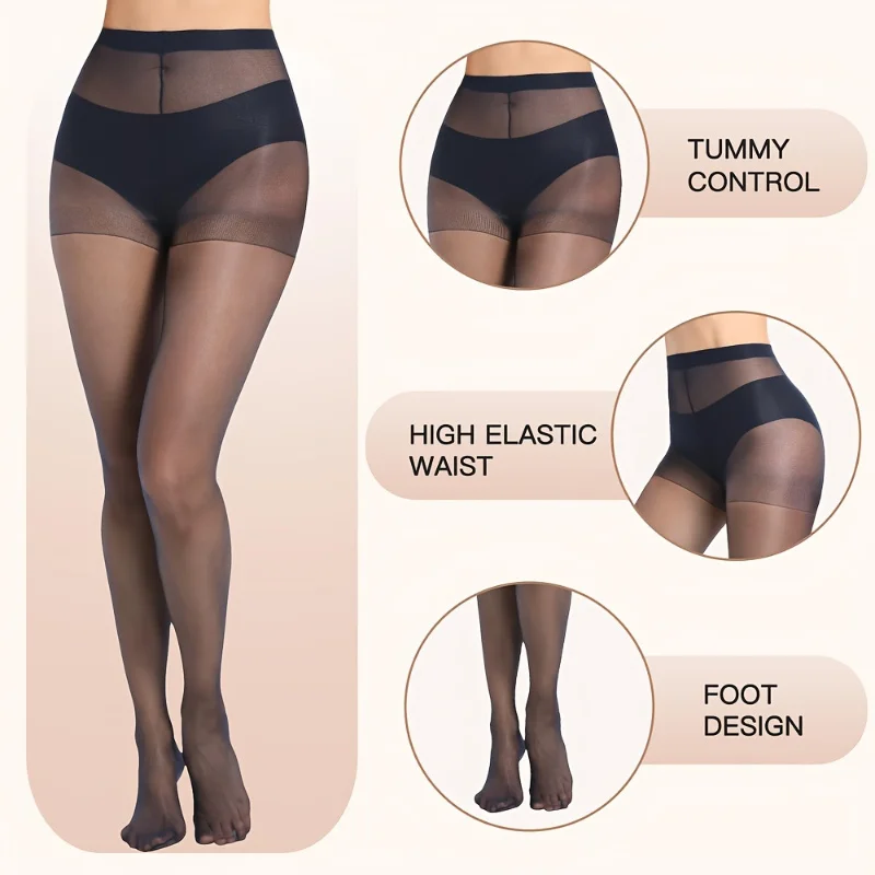 2/5 أزواج من الجوارب النسائية ذات المقاس النحيف المضادة للخطاف من الحرير، مرونة عالية تسمح بمرور الهواء، جوارب سفلية رفيعة للغاية