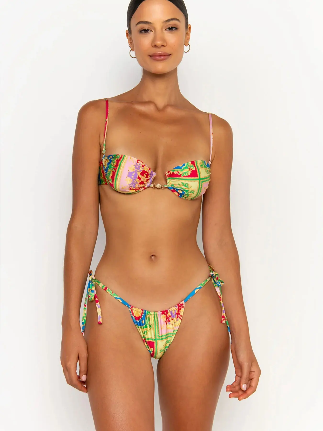 

2025 Trend Print Lace Up Bikini Women Slipt Swimsuit Sexy Fashion Low Waist Biquini Lady Bathing Suit Swimwear Female Beachwear