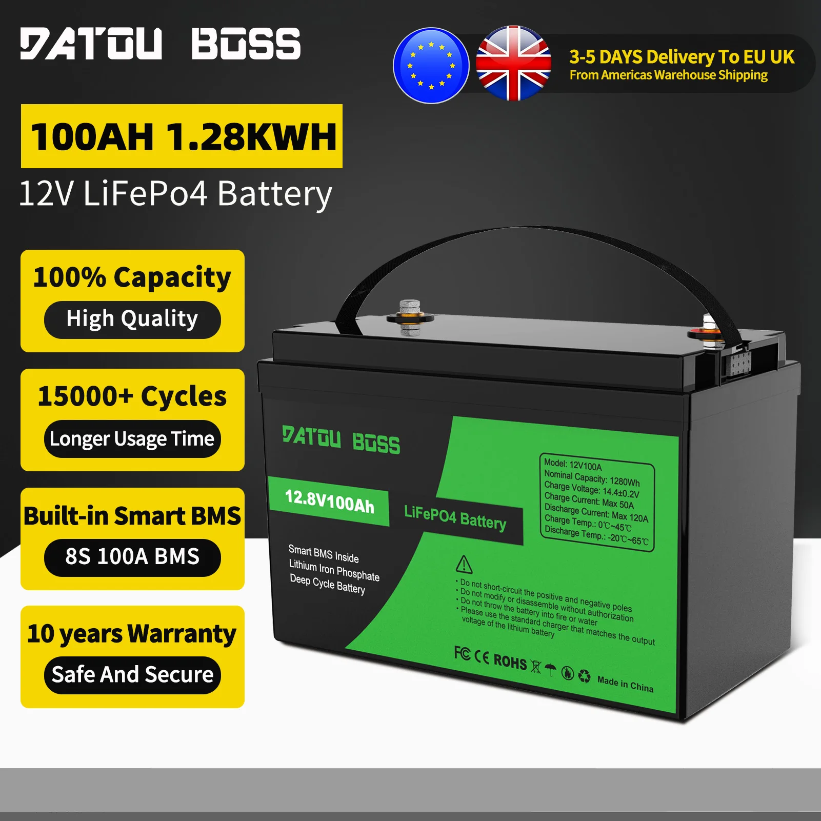 12V 100Ah 200Ah 300Ah LiFePO4 Battery Deep Cycle Rechargeable Sealed Lithium Battery BMS Home Backup Power Supply