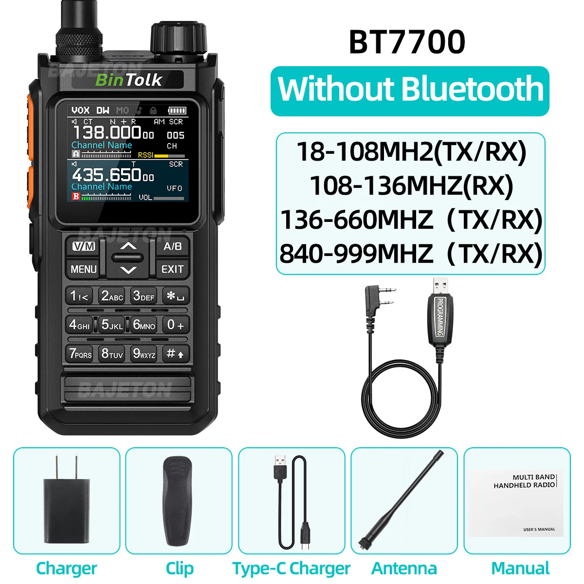 BinTolk BT7700 Walkie Talkie Multi Band Draadloze Bluetooth Telefoon Programmering Ruisonderdrukking AM FM Ham Radio Voor Camping BT8200