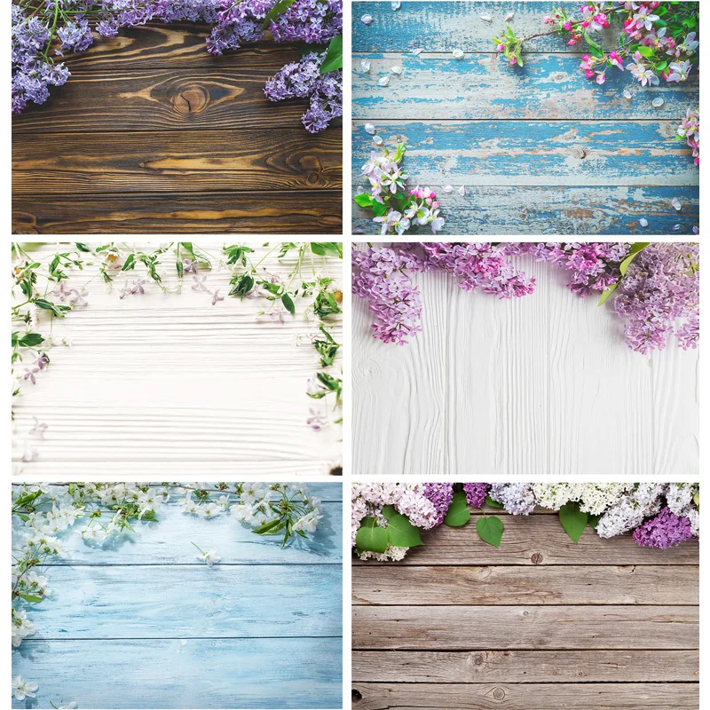 

Vinyl Custom Photography Backdrops Props Spring Flower Wood Board Photo Studio Background 21318MB-60