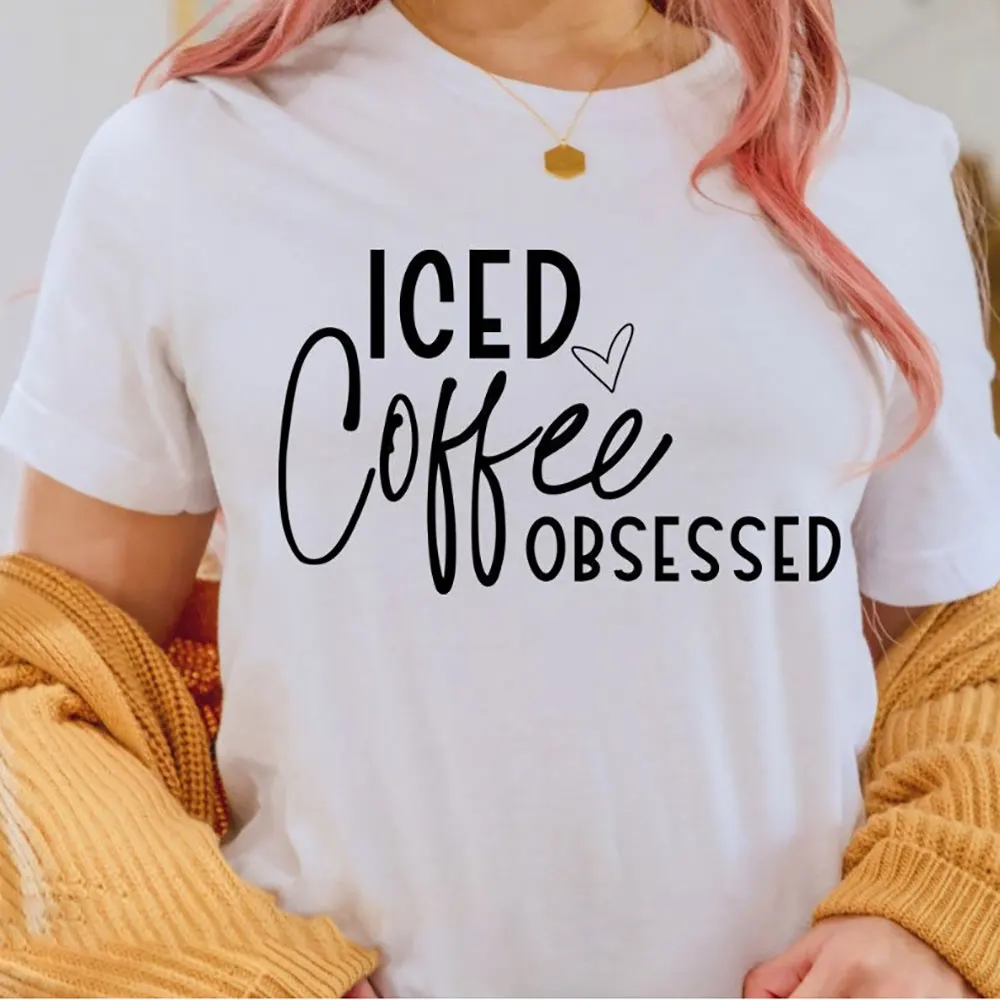 Iced Coffee Obsessed New Arrival 100%Cotton Women Tshirt Unisex Funny Summer Casual Short Sleeve Top Tee Coffee Lover Shirt