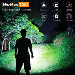 Wurkkos TD02 Self Defense Tactical Flashlight 18650 EDC Rechargeable Lamp 2000LM SST40 LED Torch IPX8 Military Emergency Light