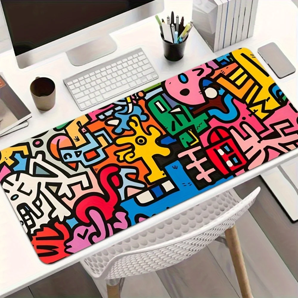 

Colorful Abstract Pattern Large Gaming Black Mouse Pad, Keyboard Laptop Office Non-slip Desk Mat, Large Decorative Mat 100×50