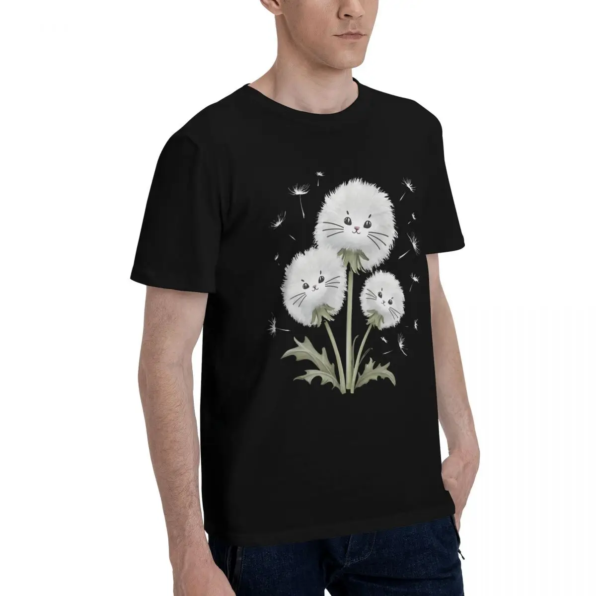 Cute Dandelion Cats Print Motion T-shirts Fitness Champion Funny Vintage Eur Size