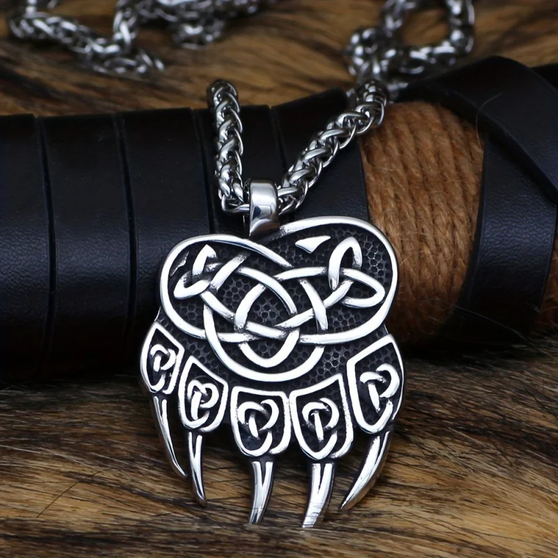 Retro Domineering Viking Celtic Rune Bear Claw Pendant Necklace for Men Women Hip Hop Punk Ornament