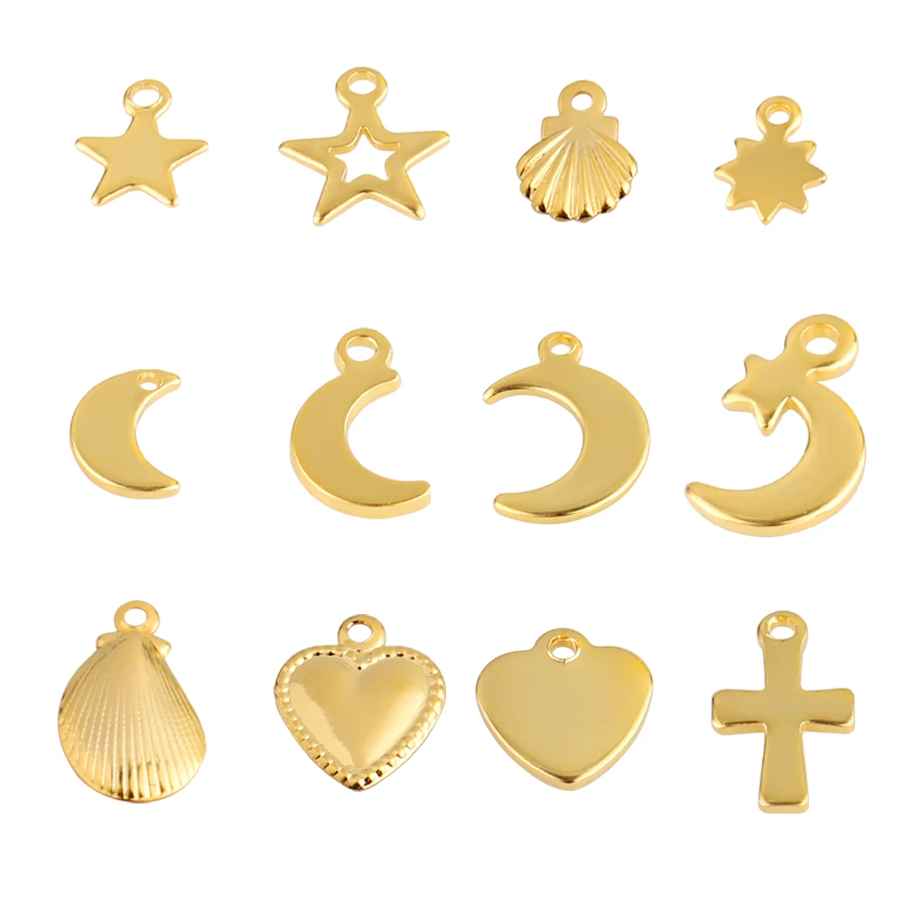 20pcs/lot Star Heart Shell Moon Charm Stainless Steel Charms for Jewelry Making Supplies Accessories DIY Pendant Jewelry Finding