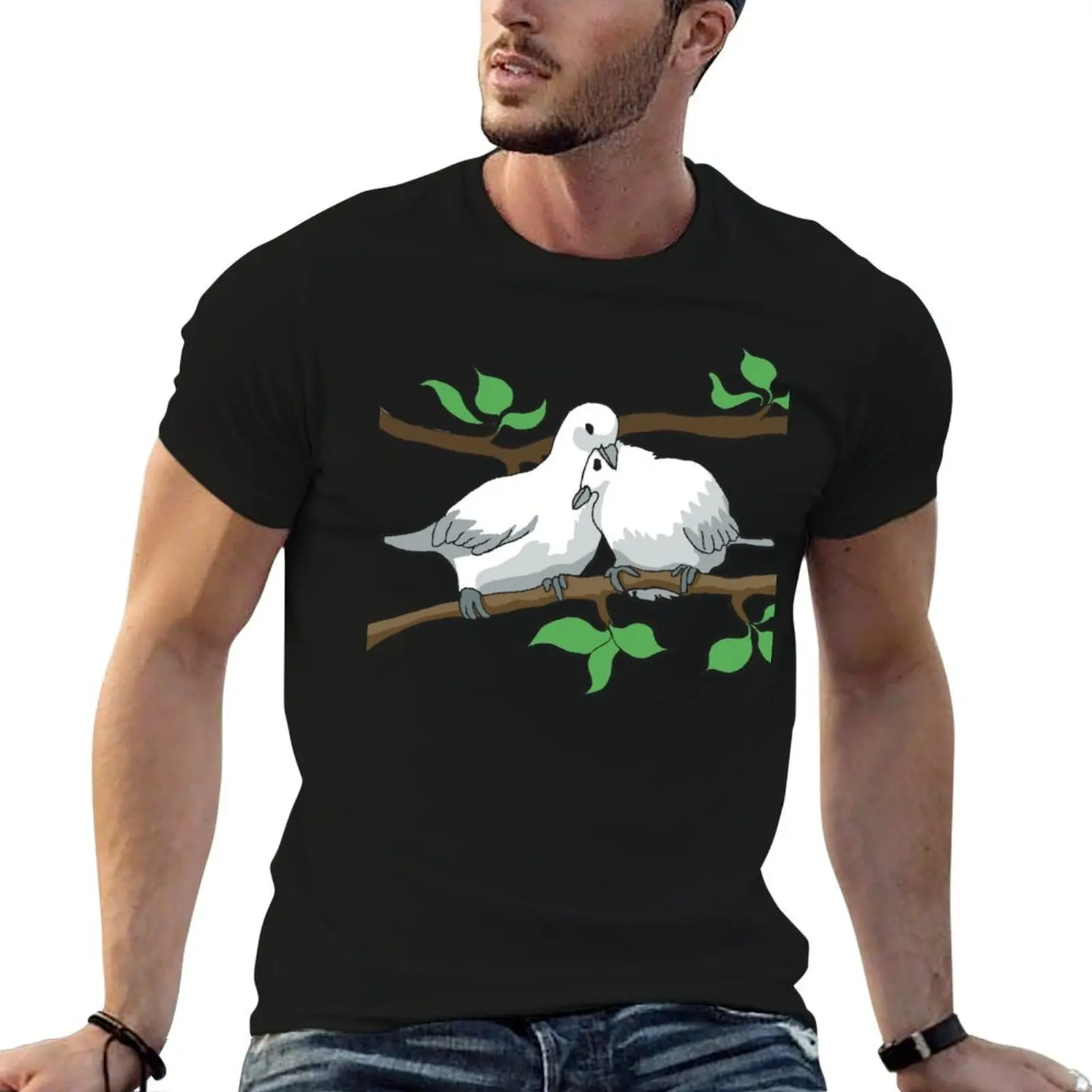 Two Doves T-Shirt anime figures summer top t shirt for men