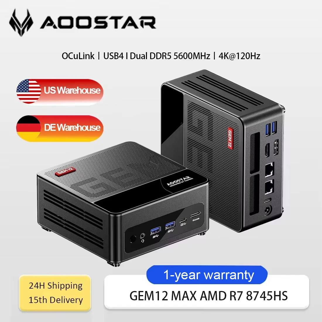 كمبيوتر صغير للألعاب من AOOSATR GEM12 Max AMD Ryzen 7 8745HS عالي الأداء USB4 OCuLink DDR5 5600MHz Wi-Fi 6 4K@120 هرتز كمبيوتر صغير لسطح المكتب