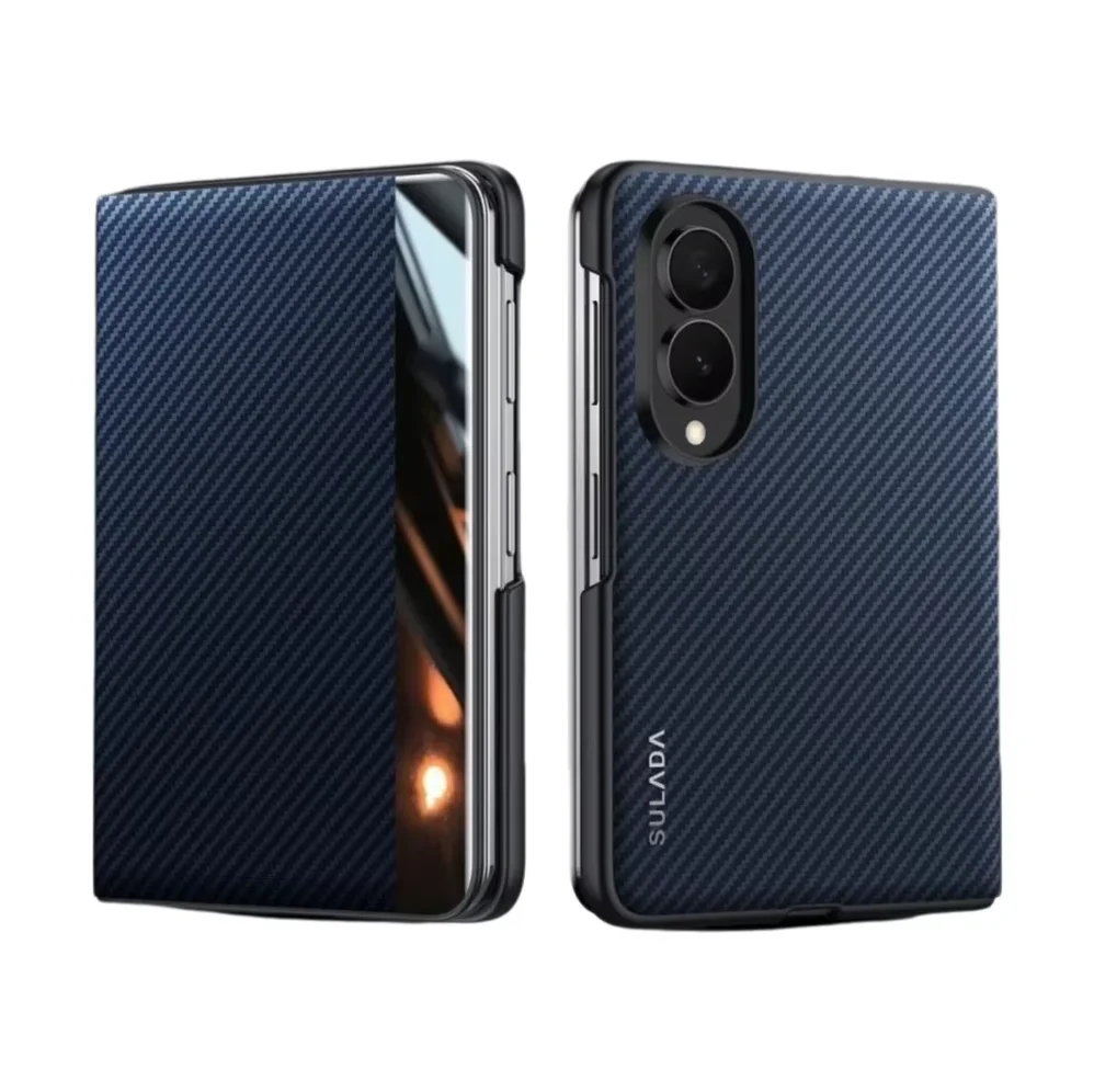 Smart Window Carbon Fiber Texture Magnetic Phone Case with Card Holder for Samsung Galaxy Z Fold 7 6 5 4 8 Ultra Wide Flip Cover