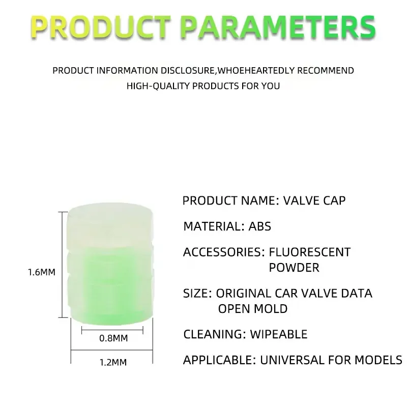 Tapa de válvula de neumático de coche, cubierta nocturna fluorescente, tubo Universal, 8 piezas
