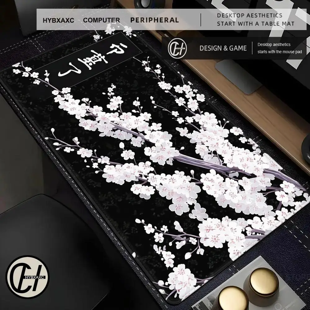 HYBXAXC HD Elegant Lush Flower Branch Desk Mat Black Purple White Floral Non-Slip Washable Rubber Gaming Mouse Pad for Office