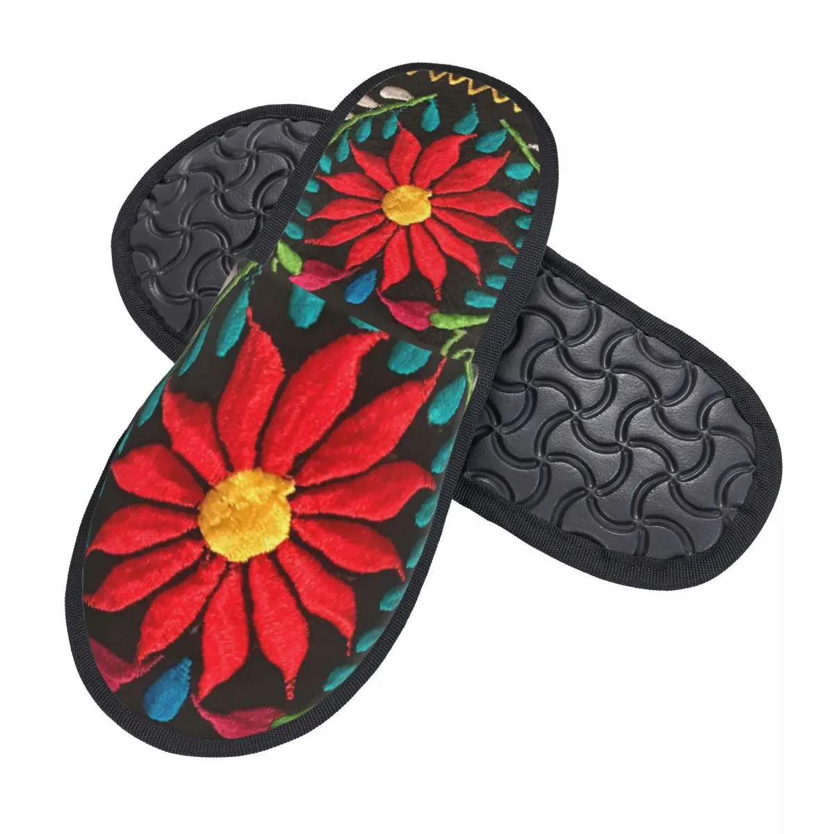 Custom Mexican Spanish Embroidery Flowers Guest Slippers for Bedroom Women Traditional Textile Flowers House Slipper