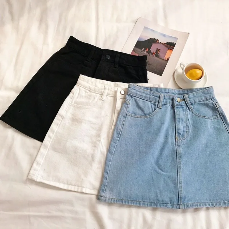 

Women Summer Vintage Denim Mini Skirts Fashion High Waist Straigth Short Faldas Casual Fashion Streetwear Cotton Skirt DURIKIES