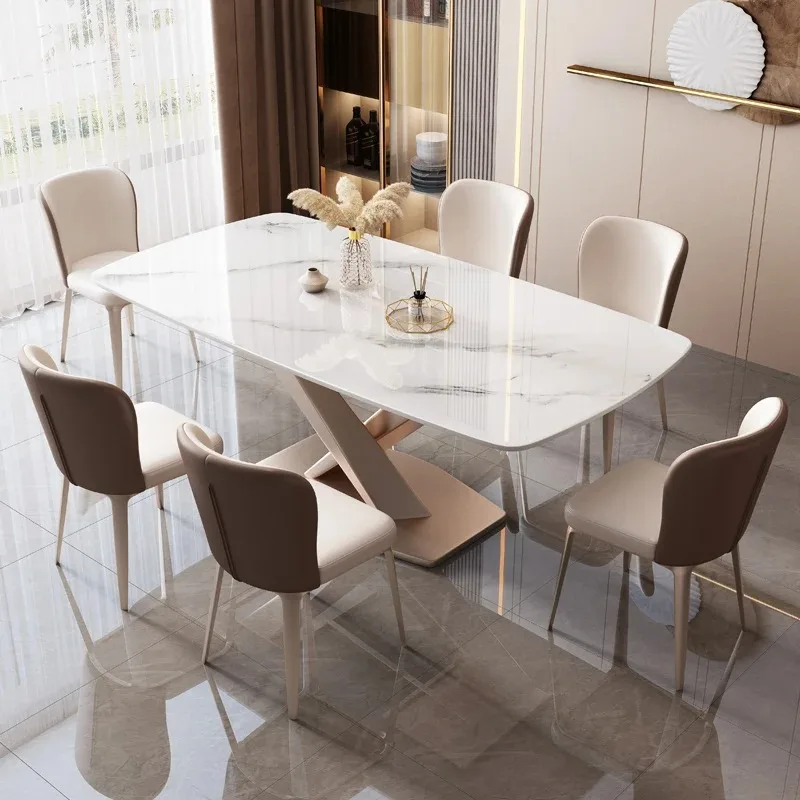 Italian light luxury rock slab dining table and chair combination bright rectangular household small apartment western