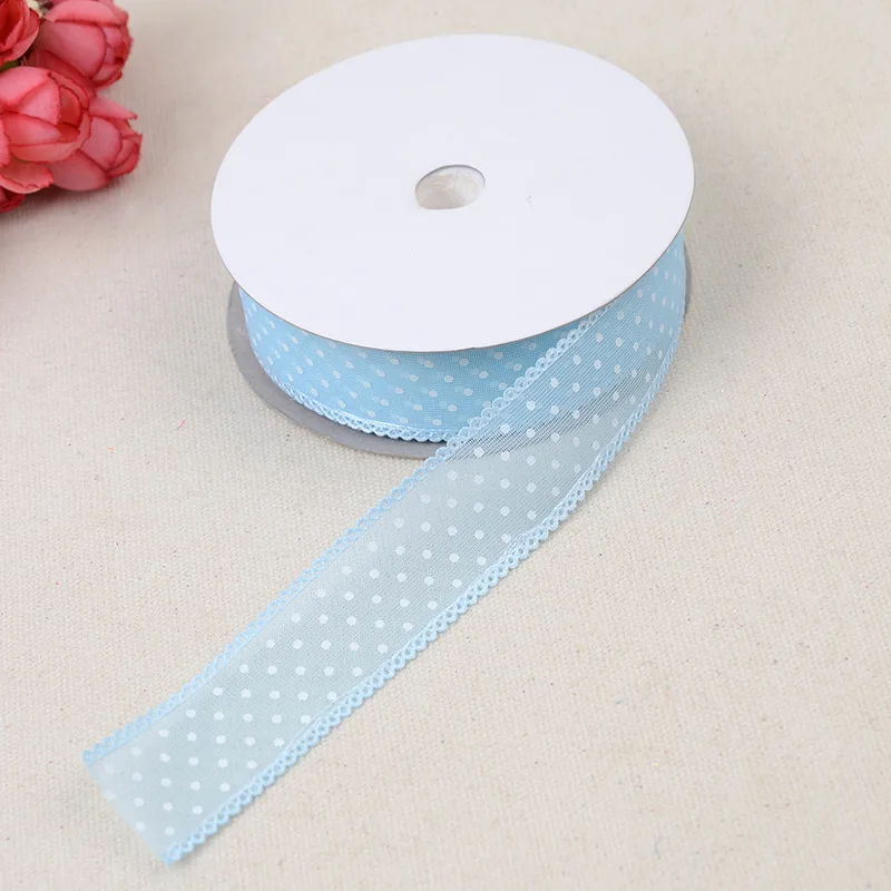 Width 25mm Dots Organza Ribbon for DIY Headwear Wedding Party Decoration Gift Wrap 5 Yards