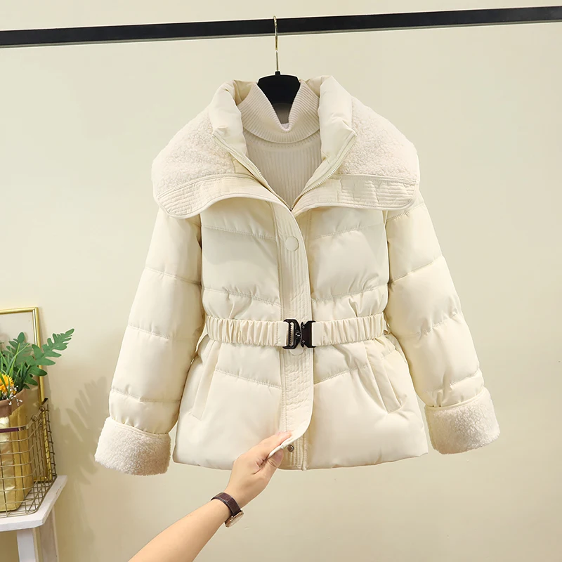 

Модный стеганый мех ягненка, сращенный тонкий женский пуховый хлопковый тет, дизайн для похудения талии, новинка зимы, застежка-молния