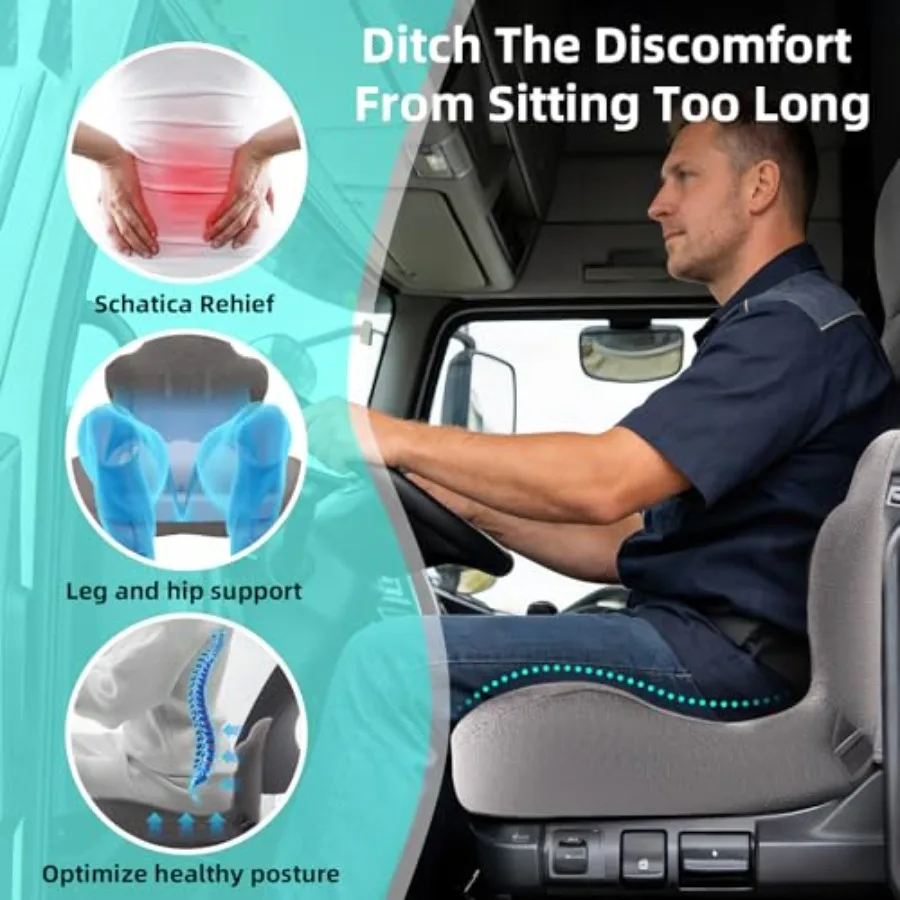Seat Cushion, Memory Foam Truck Seat Cushion, L-Shaped Ergonomic Design Chair Cushion with Lumbar Support for Back Pressure Rel