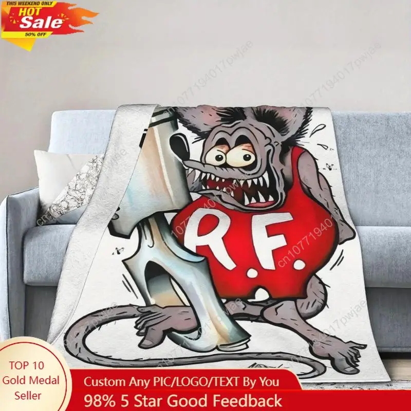 

Rat Fink cartoon pattern flannel blanket - suitable for sofas beds offices in all seasons comfortable Custom blankets