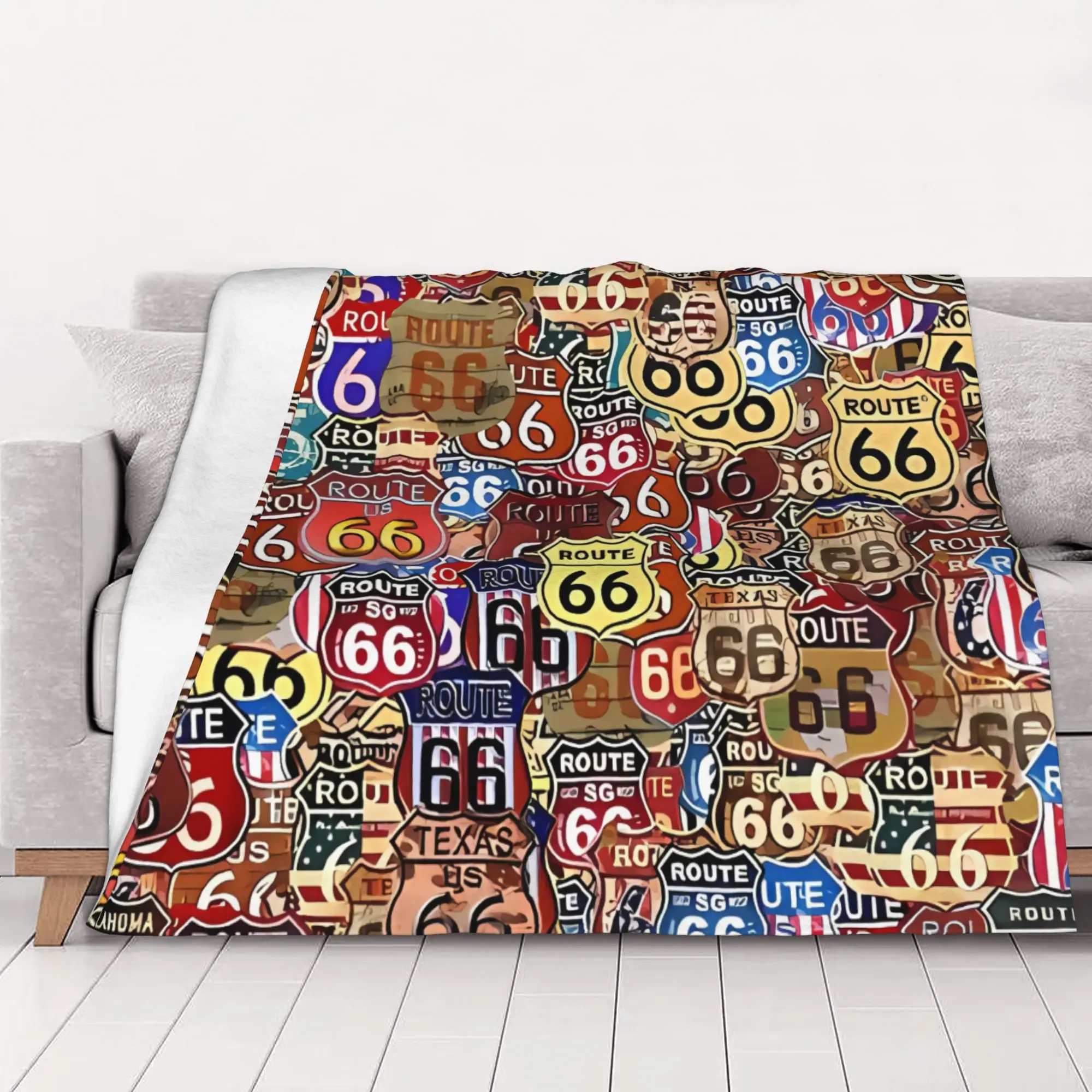 1PC home Cute Room Decor Classic Blanket Throw Blanket Route 66 Novelty Warm Blanket All Season