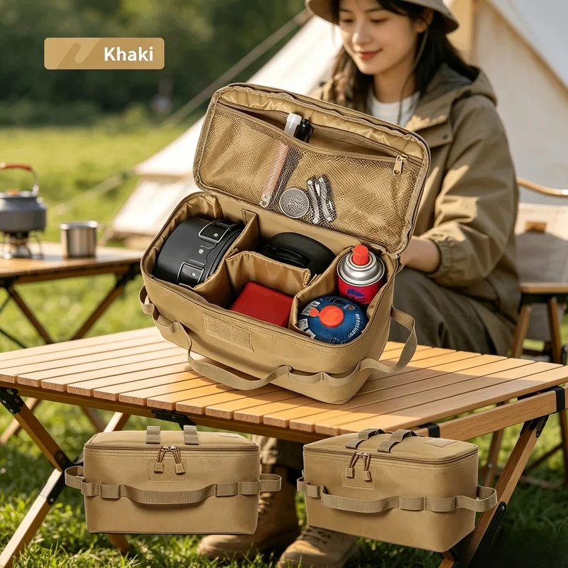 Large Capacity Camping Tool Storage Bag, Portable Organizer for Ground Nails Cookware Gas Canister Picnic Utensils