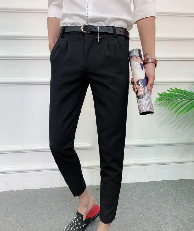 

Slim Fit Casual Pants Men's Faionable Trendy Nine Points Pants Harajuku Sle Low Waist Summer Youth Active Wear Basic Color