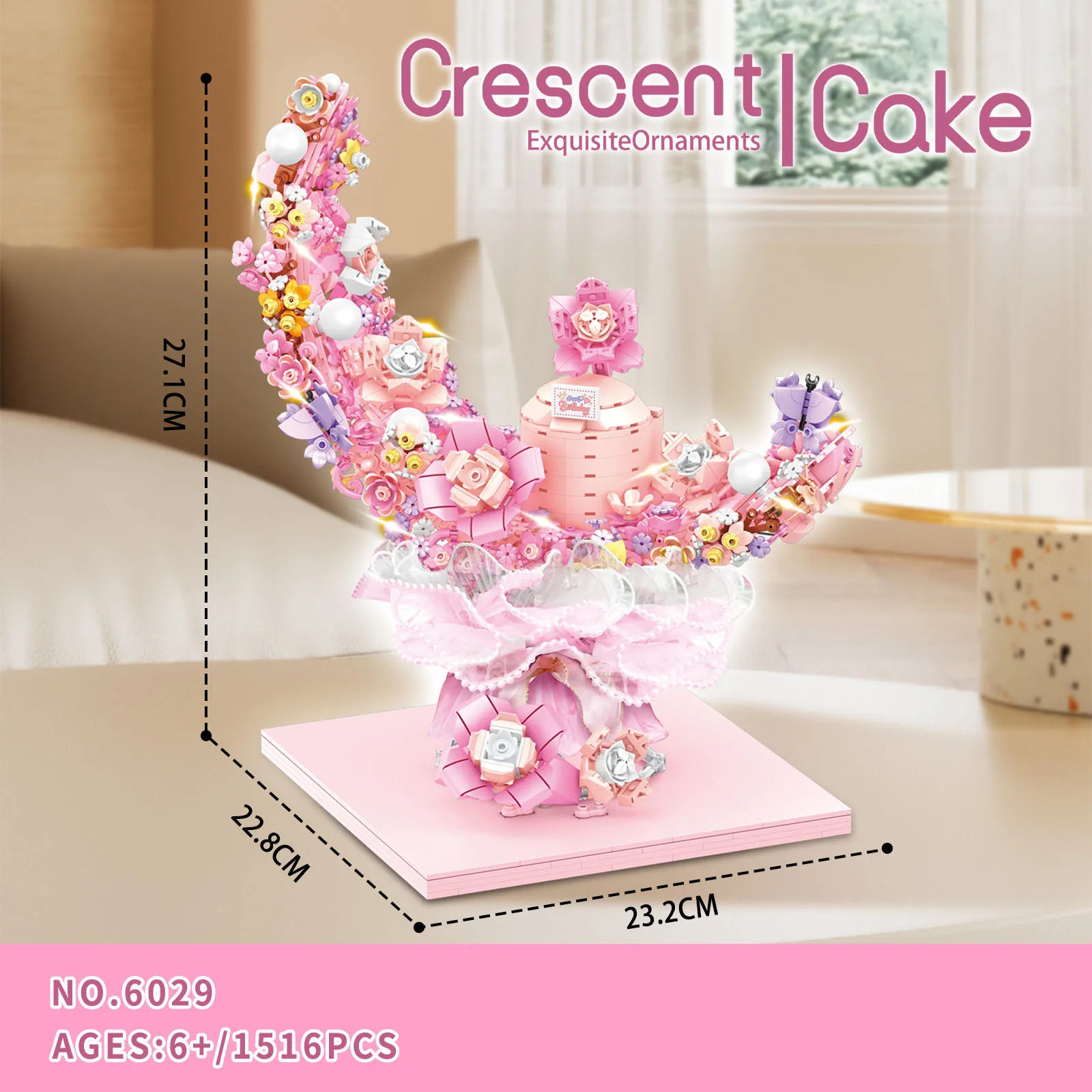 Idea Flower Moon Mini Block Crescent Cake Construction Model Sets Building Brick Educational Toy With LIGHT For Girls Gifts