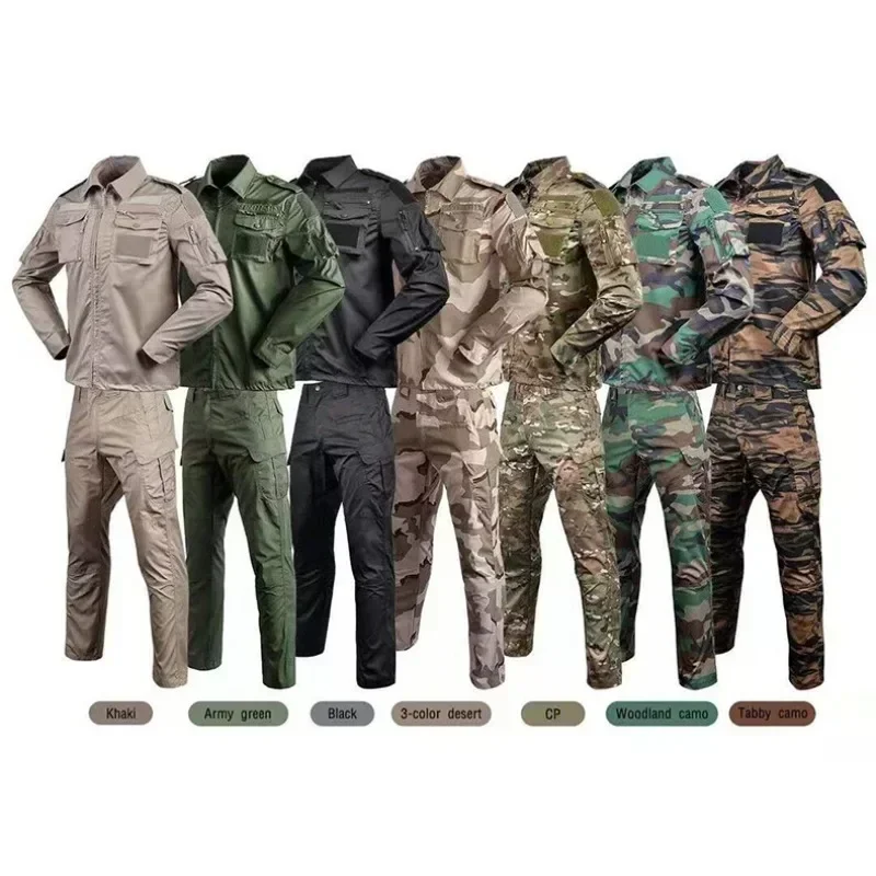 Conjunto de Uniforme de Entrenamiento Táctico para Hombre, Ropa de Exterior Resistente al Desgaste, Camuflaje, Chaqueta de Manga Larga para Primavera y Otoño, Pantalones, Ropa de Trabajo