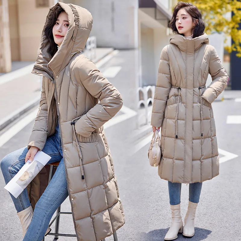 2024 Winter Jacket Women X-long Thicken Down Coat with A Hood Straight Elegant Outerwear Korean Fashion Female Parkas