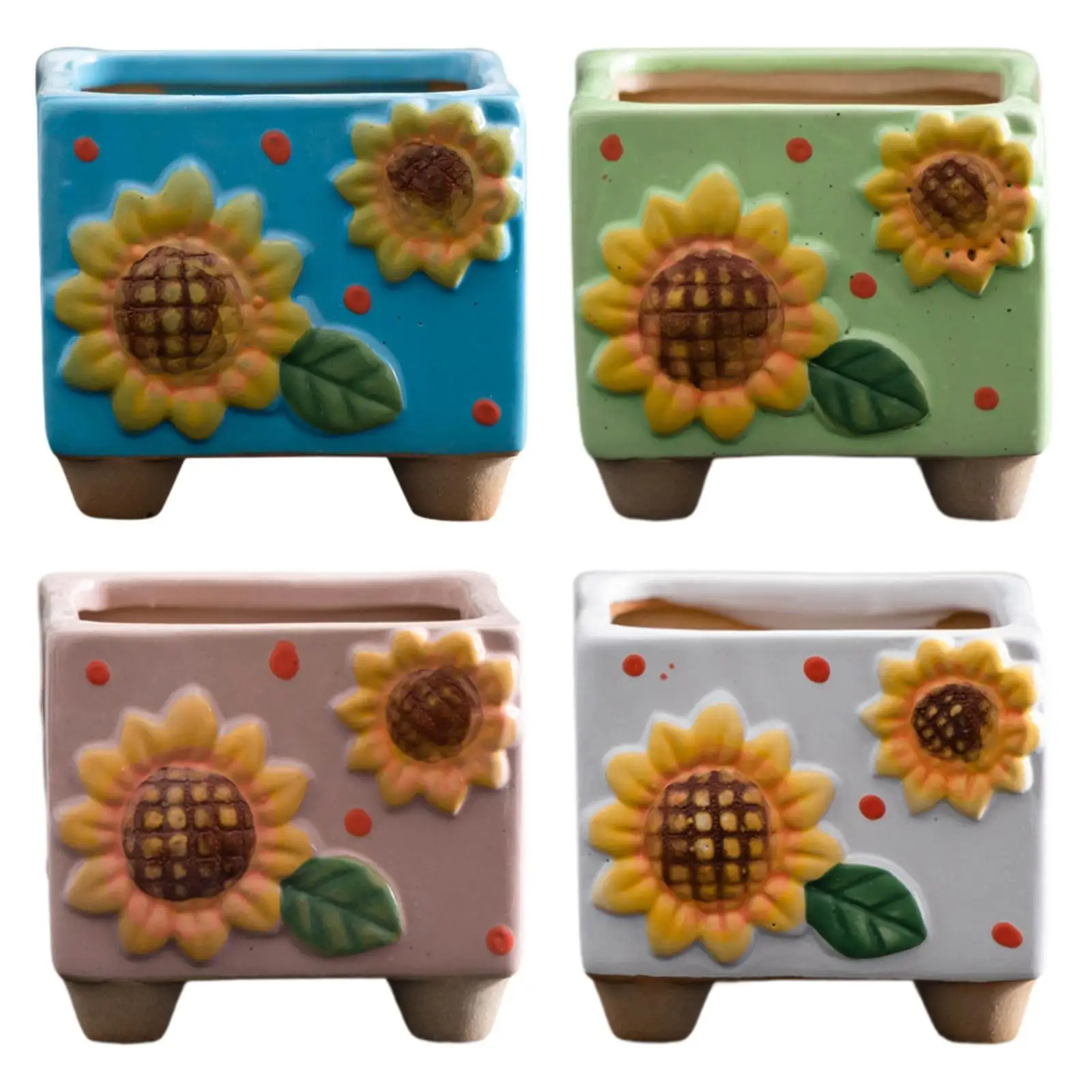 Ceramic Sunflower Planter Small Square Flower Pot for Farmhouse Table Office