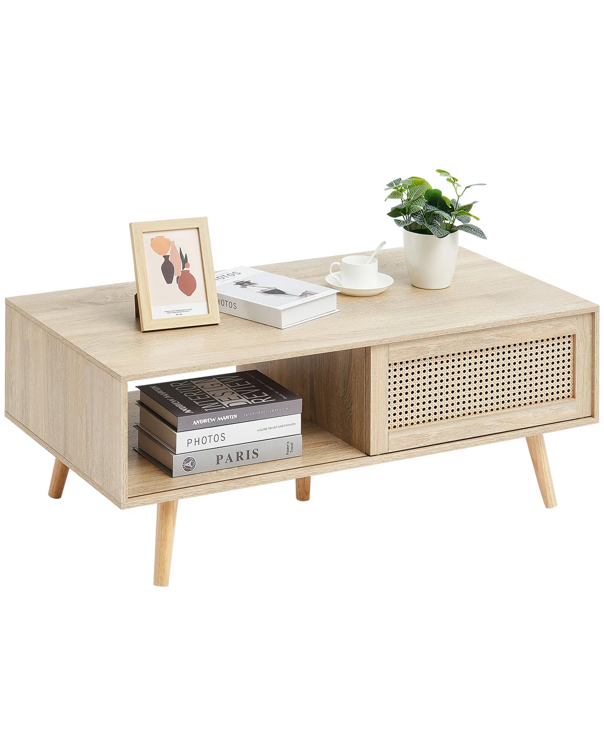 VEVOR Coffee Table Rectangle Coffee Table 42-47in Modern Boho Style 2 Layers Storage Coffee Table for Living Room Bedroom