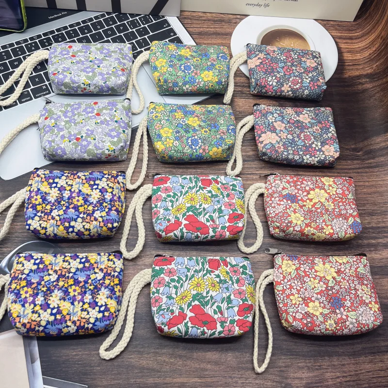 24pcs Coin Purses Polyester Mix Flower Printing Light Protable Small Wallet Mix Color