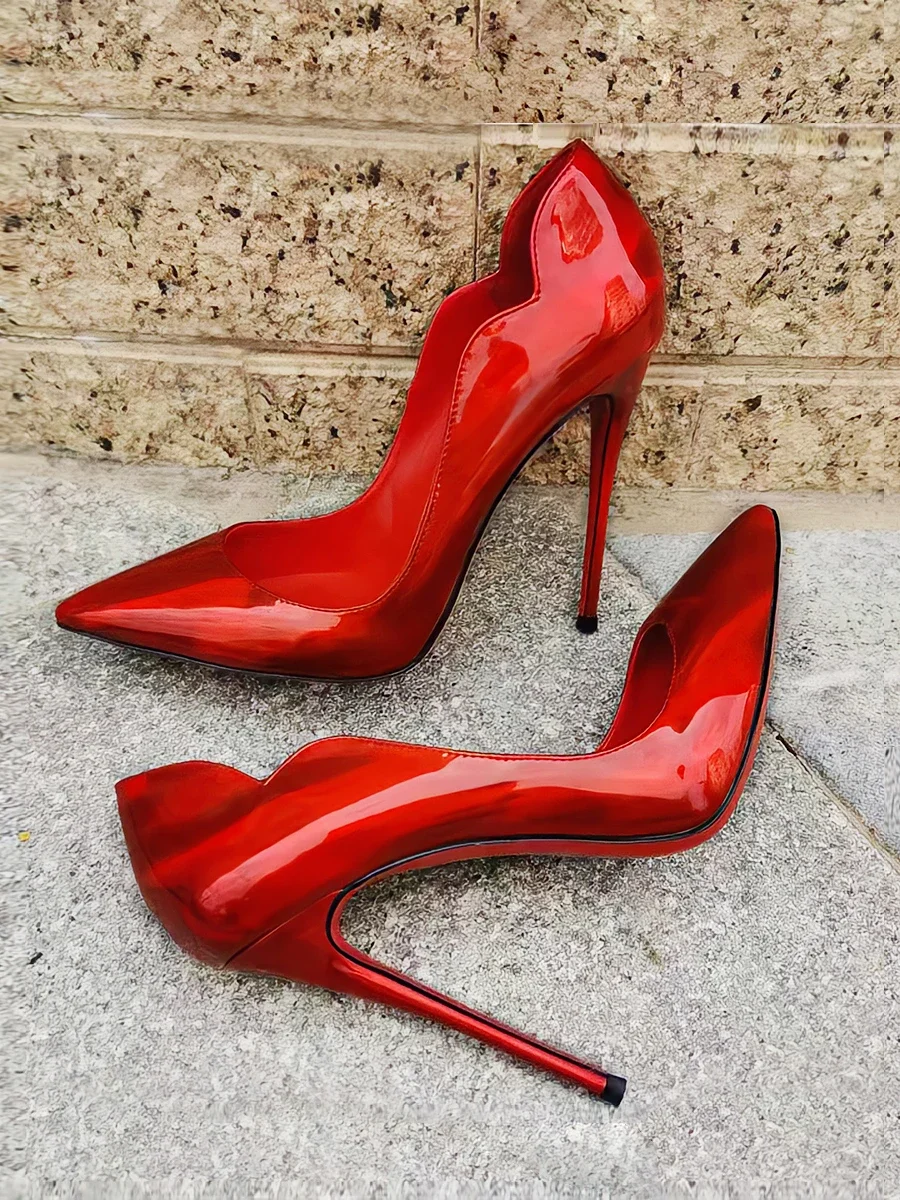 2024 nova primavera/verão 12cm boca ultra rasa preto fundo vermelho salto alto feminino saltos finos sexy apontou grandes sapatos únicos